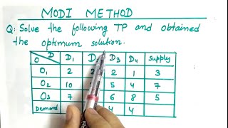 Lec25 Modi Method Transportation Problem in hindi  Operation research I Modi Method Using Vam [upl. by Hedveh]