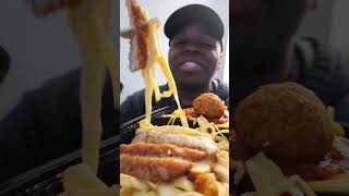 MUCKBANG Eating Huge Meat Balls Spaghetti Crispy Chicken Alfredo And More [upl. by Marysa]