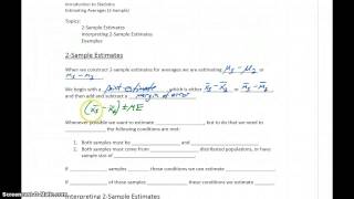 Statistics Estimating Averages 2Sample Part 1  2Sample Estimates [upl. by Nikkie]