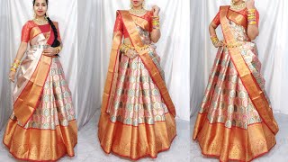 BANARASI TISSUE SAREE DRAPING IN LEHENGA STYLESIDHA PALLU LEHENGA STYLELEHENGA SAREEHINDI [upl. by Mahau]