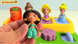 Genie Teaches Colors and Fruits with Princess Pop Up Surprises Ariel Belle Cinderella [upl. by Lasonde191]