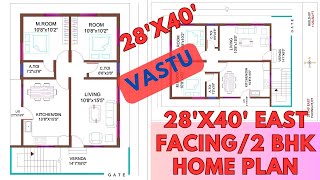 28x40 east facing 2BHK house planwith vastu bace [upl. by Onairpic166]