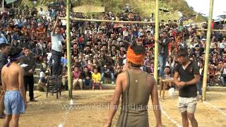 Naga boy takes a high jump to kick piece of meat  meatkicking competition [upl. by Gahan276]