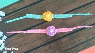 Crochet Summer Bracelet With Flower Tutorial For Beginners [upl. by Eizzik]