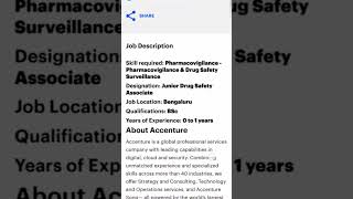 Freshers Bsc for PharmacovigilanceJunior Drug Safety Associate Accenture [upl. by Shieh]