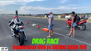 Suzuki Gsxr 600 vs SUZUKI GSXR 750 motorcycle drag race 14 mile 🏍🚦  4K UHD [upl. by Kori132]