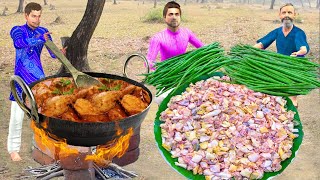 Drumstick Chicken Curry Traditional Chicken Curry Recipe Village Cooking Comedy Video Hindi Kahaniya [upl. by Aikan]