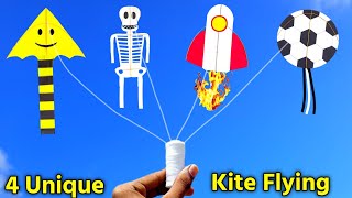 4 Unique kite flying  how to make kite  patang kese banate hai  patang bazi  new type of kite [upl. by Tamra]