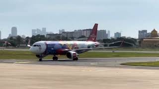 យន្តហោះ AirAsia A320 neo ចុះចតនិងបើកចូលចំណតក្នុងអាកាសយានដ្ឋានអន្តរជាតិភ្នំពេញពោធិចិនតុង [upl. by Nizam]