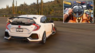 Aggressive Drift Driving  RWD Civic type R  Forza Horizon 5  Steering Wheel PC Gameplay [upl. by Nyrahtak]