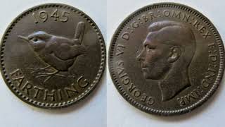 UK 1945 FARTHING Coin REVIEW  VALUE George VI coins [upl. by Shay]