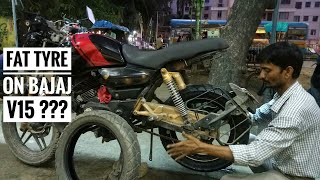 Modifie Bajaj v15 with Fat Tyre  Full Details about tyre modification on bajaj v15 MRF [upl. by Marga]