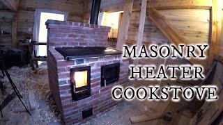 Our timber frame cabin part XVIII MASONRY HEATER COOKSTOVE [upl. by Oloap]