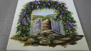 Wisteria  Gate Acrylic Painting  StepbyStep Garden Gate Acrylic Painting For Beginners [upl. by Halian]