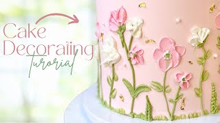 Painted Buttercream Flower Cake Tutorial Piping tips amp palette knife painting 💐 [upl. by Htes784]