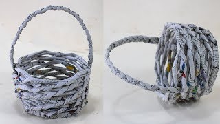 Paper basket How To Make A Basket At Home For Beginners  DIY Paper Craft Newspaper Craft Tutorial [upl. by Brothers121]