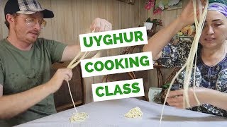 Uyghur Food Cooking Class making Lagman in Karakol Kyrgyzstan [upl. by Heisel]