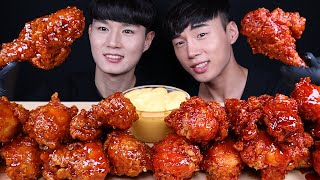 뱀파이어 치킨 먹방ASMR MUKBANG With Chiyoon ASMR 치윤 SPICY CHICKEN amp FRIED CHICKEN 辛いチキン 甘いチキン eating sounds [upl. by Ahsenauj]