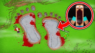 JJ and Mikey Found SCARY MONSTER FOOTPRINT  Maizen Parody Video in Minecraft [upl. by Nidla239]