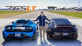 DRAG RACE McLaren 765LT vs Porsche 911 Turbo S [upl. by Joyann120]