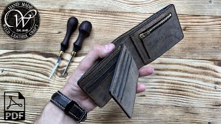 Making a Bifold wallet from PullUp leather Tobacco by wildleathercraft Free pattern PDF [upl. by Leisam828]