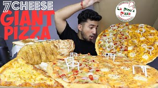 LA PINOS LARGEST 7 CHEESE MONSTER PIZZA MY MAC GIANT PIZZA SLICE STUFFED GARLIC BREAD MUKBANG [upl. by Nolahc]