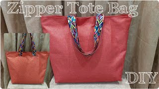 Large Zipper Tote Bag Sewing Tutorial Easy Bag With Zipper Tote Bag With Zipper Top No Lining [upl. by Daron]