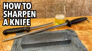 How to Sharpen a Knife Using a Sharpening Stone for Beginners [upl. by Llerraj]