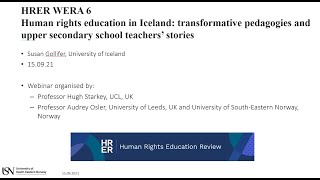 HRE in Iceland transformative pedagogies and upper secondary school teachers’ stories [upl. by Atinrehs]