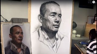 Mans portrait drawing in graphite pencil [upl. by Lewiss]