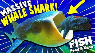 GIANT WHALE SHARK EATS MOSASAURUS WHOLE  Feed And Grow Fish Update Gameplay [upl. by Nwahsad780]