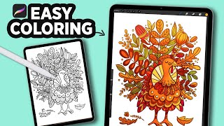 How to color a COLORING PAGE in PROCREATE Shorts [upl. by Atalayah]