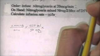 Nitroglycerin infusion Tridil drip find mlhr DO mcgmin SH mgml [upl. by Cornia]