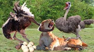 What Happened Aggressive Lion Humiliatingly Defeated By Ostrich Parents To Protect Babies [upl. by Kanor]