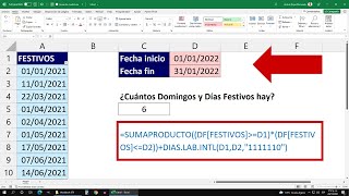 Cómo Contar los Domingos y Días Festivos en un Rango de Fechas en Excel [upl. by Nehpets731]