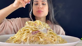 CREAMY BACON SPAGHETTI  ASMR  MUKBANG  EATING SOUNDS [upl. by Voltz884]