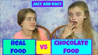 Real Food vs Chocolate Food Challenge  Jacy and Kacy [upl. by Evanthe92]