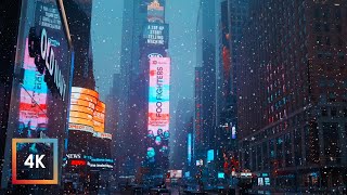 Snowfall in Times Square NYC  Walking in New York City in the Winter Snow 4k [upl. by Aneeled]