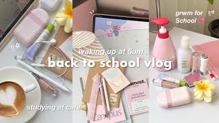 back to school vlog🍵📔waking up at 5am studying grwm for school cooking cafe productive vlog [upl. by Dougald]