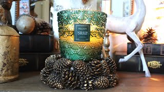 Candle Review Voluspa Noble Fir Garland INCREDIBLE and its on sale now [upl. by Ramor]