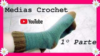 MEDIAS calcetines o zoquetes en tejido crochet o ganchillo 1° Parte  Moda a Crochet 💖 [upl. by Alemak]