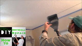 How to spray popcorn ceiling texture on a drywall ceiling repair [upl. by Leid]