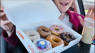 Dunkin’ Donuts SURPRISE Box Mukbang What flavors did I get [upl. by Ahnavas]