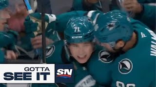 Gotta See It Sharks Celebrini scores First NHL Goal In Style with SpinORama [upl. by Natala961]