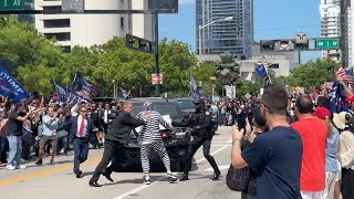 Protester rushes Trump motorcade after leaving federal court in Miami [upl. by Dnalel]