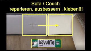 Sofa Loch reparieren ✅ Loch in Couch reparieren  Sofa kleben mit Kövulfix  Kunstleder flicken diy [upl. by Maire]