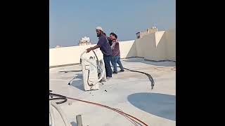 Ac installation hardwork howtoservicesplitairconditionerathome [upl. by Tebasile]