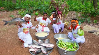 Bengali famous Sukto recipe Sorshe Katla cooking for village people  villfood Kitchen [upl. by Hbahsur272]