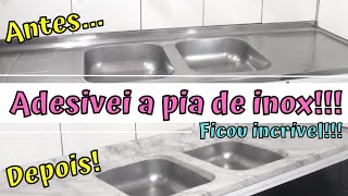 ADESIVEI DE MÁRMORE CARRARA A PIA DE INOX DA MINHA MÃE DIY ESPECIAL [upl. by Kip]