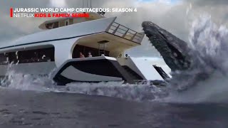 EXCLUSIVE SEASON 4 CLIPS MOSA ATTACKING BOAT COMPY amp MORE Full Breakdown Camp Cretaceous Season 4 [upl. by Akinor]